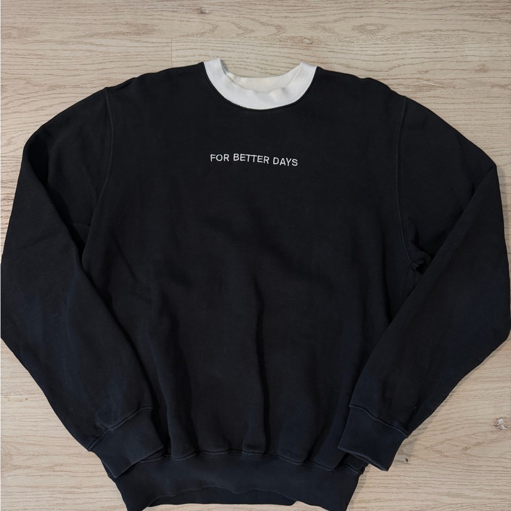 For Better Days Organic oversized Black Crewneck Sweater with White Trim